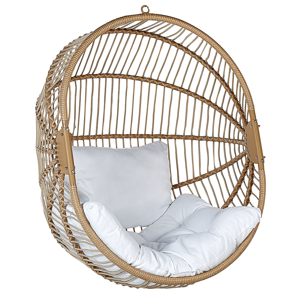 Poltrona sospesa in rattan naturale con base in metallo da interno e da esterno stile boho