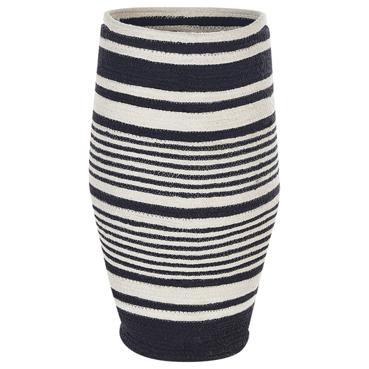 Cesto portabiancheria in cotone intrecciato bianco e nero con manici