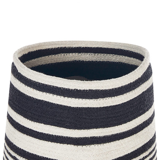 Cesto portabiancheria in cotone intrecciato bianco e nero con manici