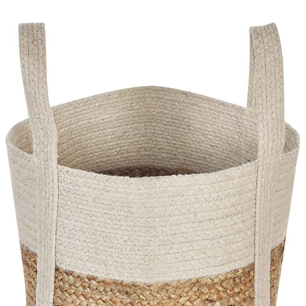Cesto portaoggetti in juta e cotone beige e bianco Cesto portabiancheria intrecciato con manici