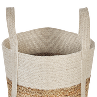 Cesto portaoggetti in juta e cotone beige e bianco Cesto portabiancheria intrecciato con manici