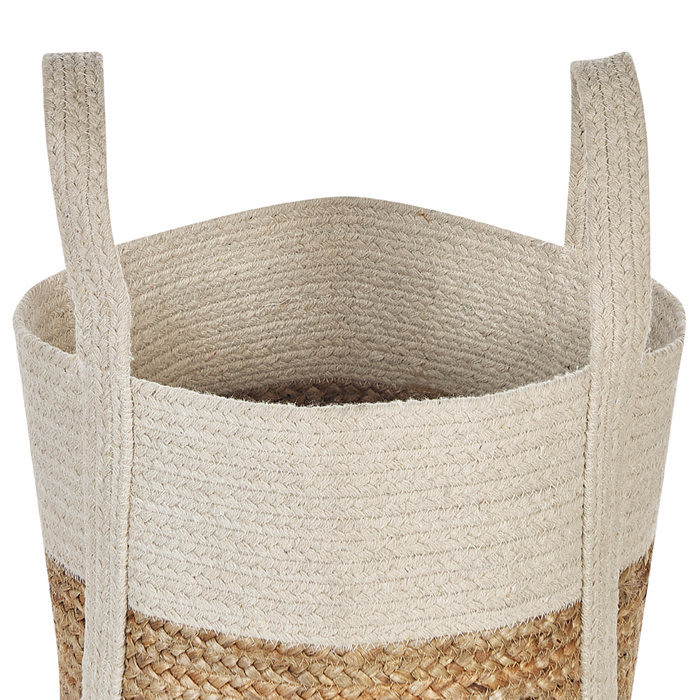 Cesto portaoggetti in juta e cotone beige e bianco Cesto portabiancheria intrecciato con manici