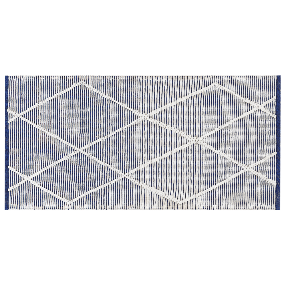 Tappeto in cotone blu e beige motivo a geometrico 80 x 150 cm camera da letto soggiorno ingresso