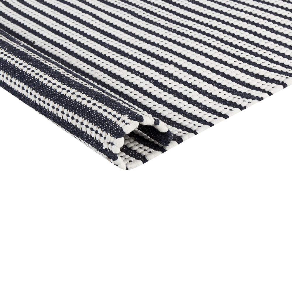 Tappeto in cotone bianco e blu motivo a geometrico 80 x 150 cm camera da letto soggiorno ingresso