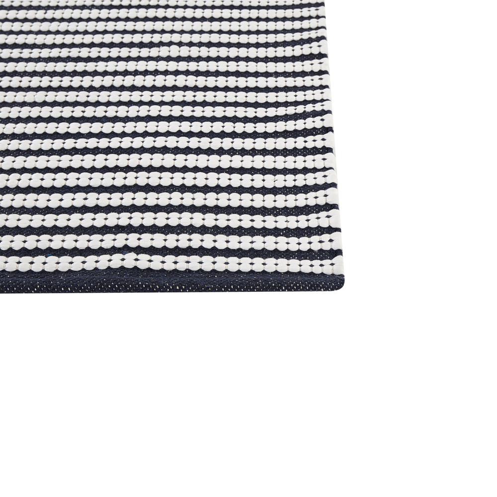 Tappeto in cotone bianco e blu motivo a geometrico 80 x 150 cm camera da letto soggiorno ingresso