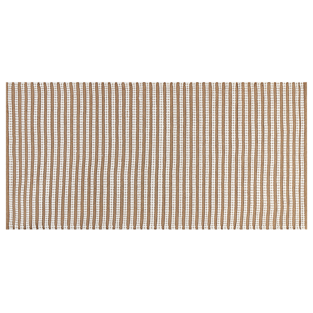 Tappeto in cotone bianco e marrone motivo a geometrico 80 x 150 cm camera da letto soggiorno ingresso