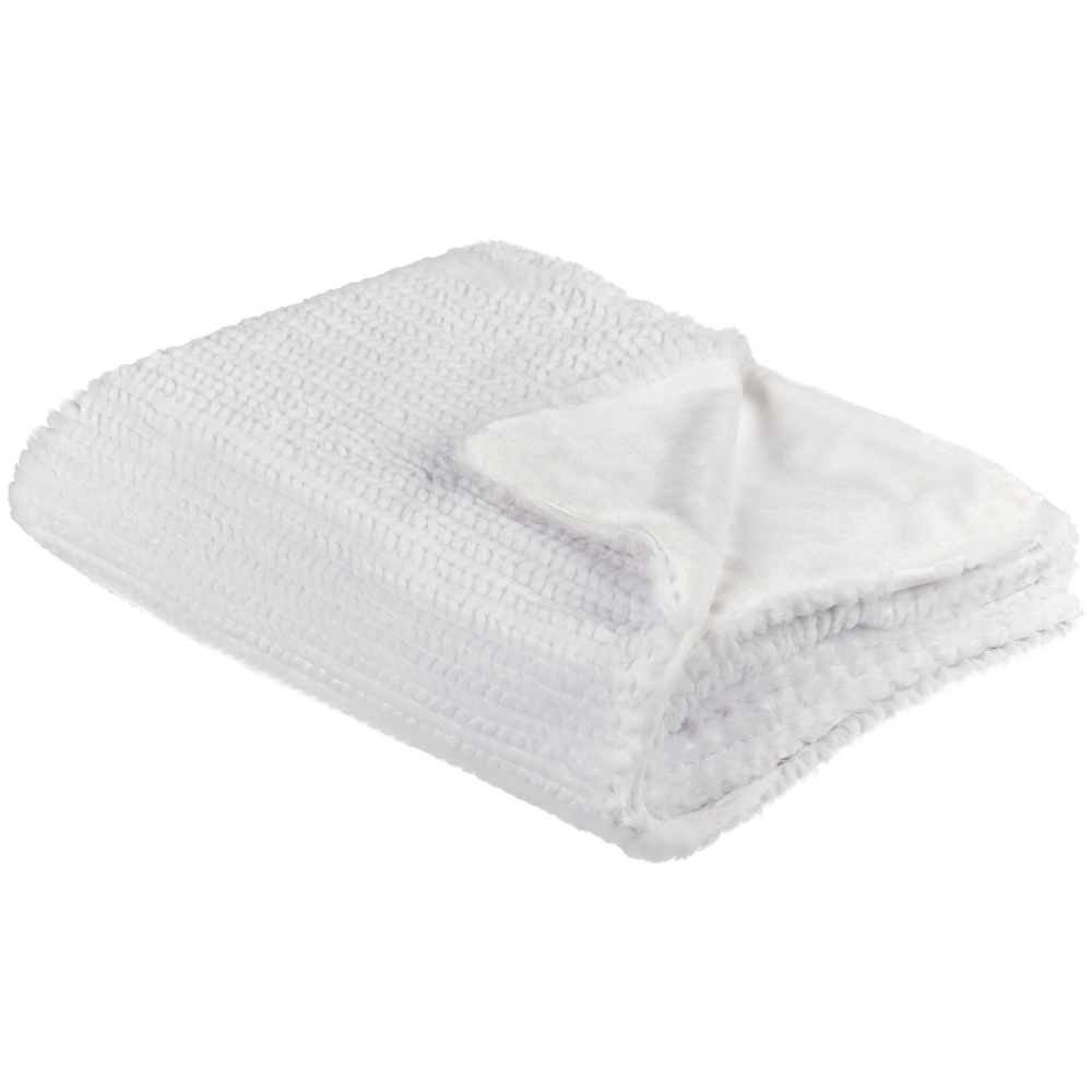 Coperta bianca in poliestere 150 x 200 cm copriletto decorativo in morbida pelliccia plaid