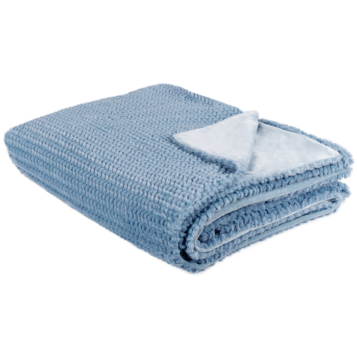 Coperta blu in poliestere 150 x 200 cm copriletto decorativo in morbida pelliccia plaid
