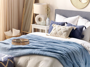 Coperta blu in poliestere 200 x 220 cm copriletto decorativo in morbida pelliccia plaid