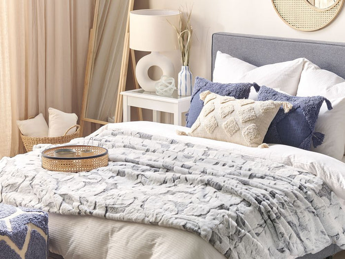 Coperta in poliestere grigio chiaro 150 x 220 cm morbido copriletto in pelliccia motivo floreale decorativo plaid