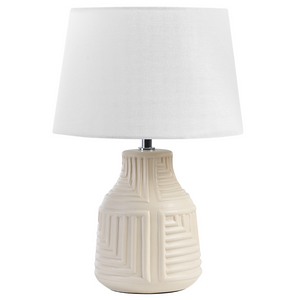 Lampada da tavolo in ceramica lino beige bianco base 42 cm paralume in tessuto scrivania classica