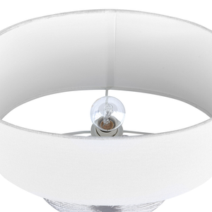 Lampada da tavolo in ceramica lino grigio bianco base 40 cm paralume in tessuto scrivania classica