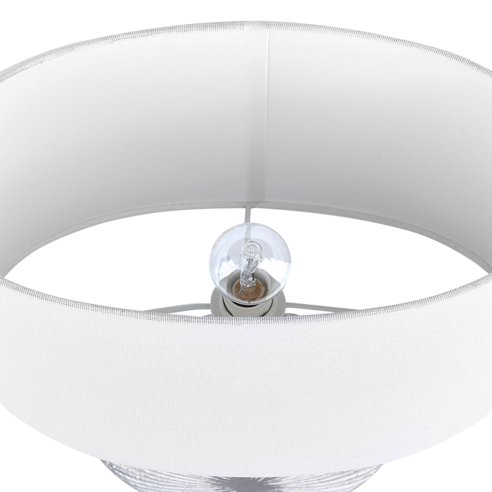 Lampada da tavolo in ceramica lino grigio bianco base 40 cm paralume in tessuto scrivania classica