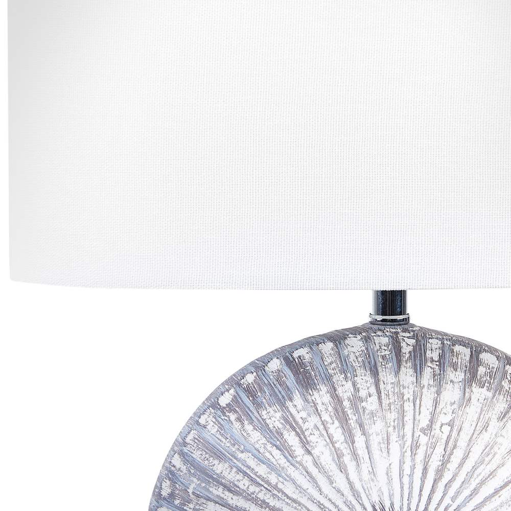 Lampada da tavolo in ceramica lino grigio bianco base 40 cm paralume in tessuto scrivania classica