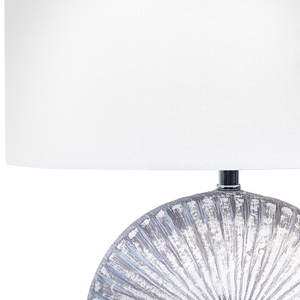 Lampada da tavolo in ceramica lino grigio bianco base 40 cm paralume in tessuto scrivania classica