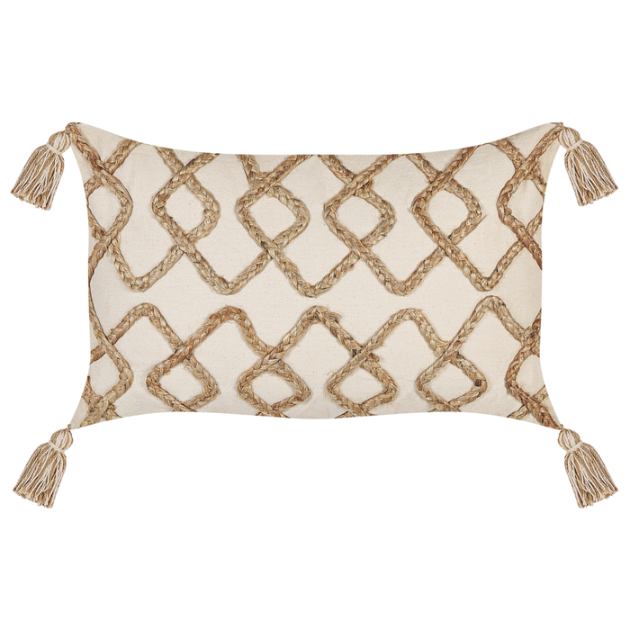 Cuscino in cotone beige 30 x 50 cm accessorio nappine fantasia geometrica