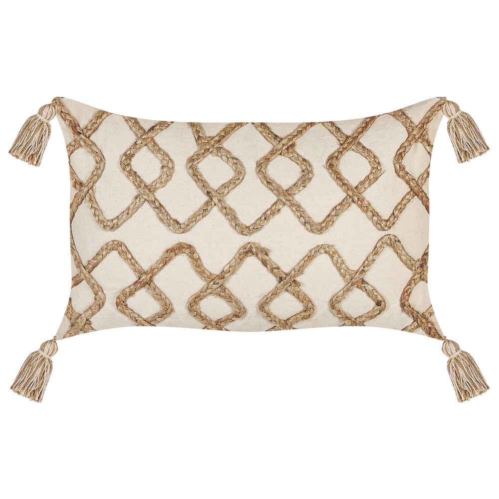 Set di 2 cuscini in cotone beige 30 x 50 cm motivo geometrico con nappe