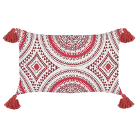Cuscino in cotone bianco rosso bordeaux 30 x 50 cm imbottitura orientale motivo geometrico fatto a mano