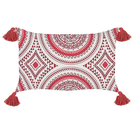 Cuscino in cotone bianco rosso bordeaux 30 x 50 cm imbottitura orientale motivo geometrico fatto a mano