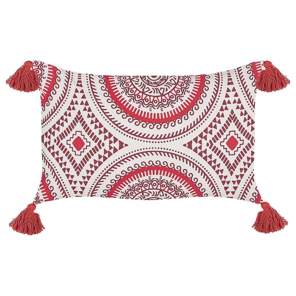 Set di 2 cuscini in cotone bianco bordeaux rosso 30 x 50 cm imbottitura orientale motivo geometrico fatto a mano