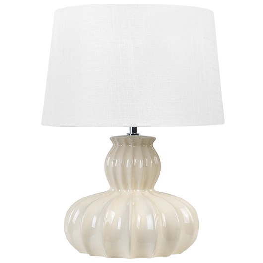 Lampada da tavolo in ceramica di lino bianco beige base 46 cm lucida paralume in tessuto da scrivania moderno glamour