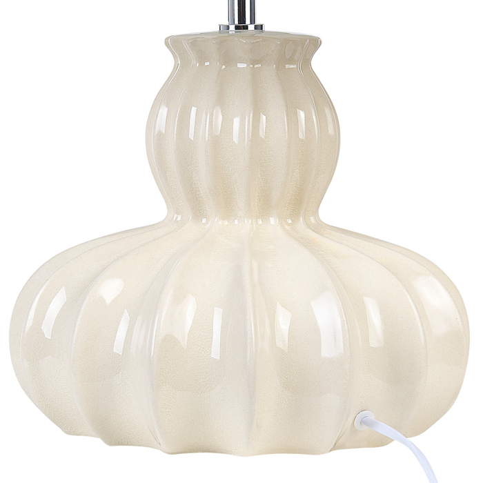 Lampada da tavolo in ceramica di lino bianco beige base 46 cm lucida paralume in tessuto da scrivania moderno glamour