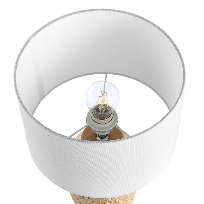 Lampada da tavolo in ceramica lino arancio giallo 43 cm base lucida paralume in tessuto scrivania moderna