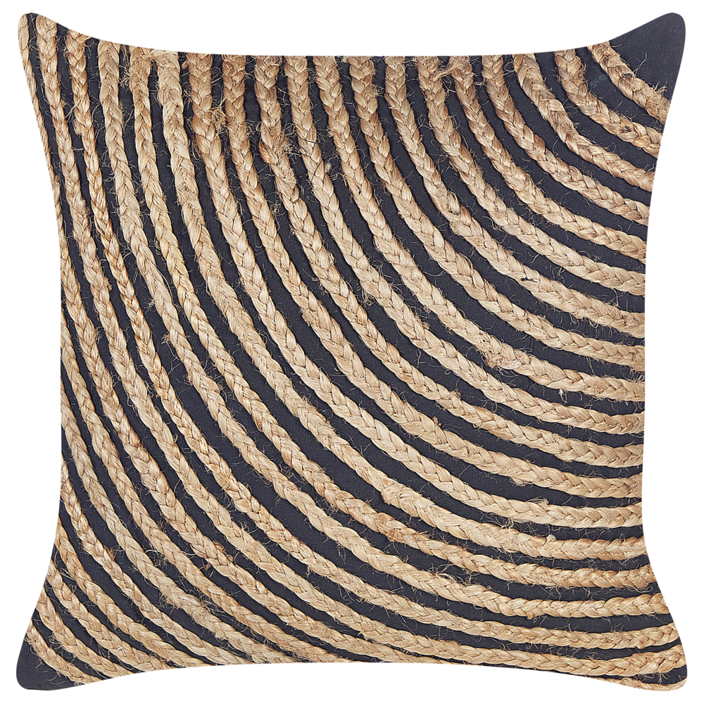 Cuscino decorativo juta beige 45 x 45 cm federa boho intrecciata tinta unita