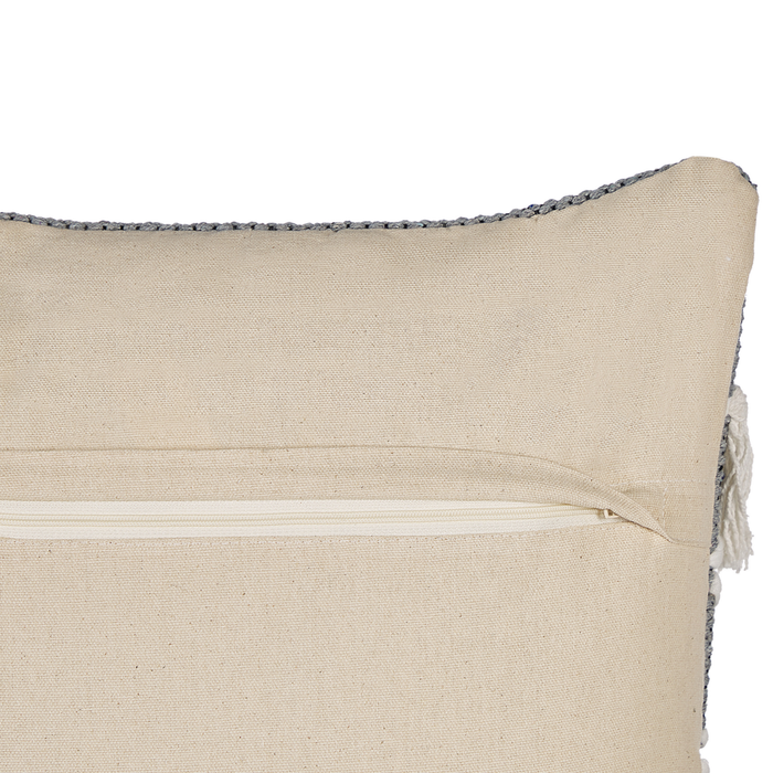 Cuscino decorativo in cotone bianco e grigio 45 x 45 cm con nappe Boho Retro Decor Accessori
