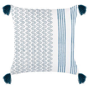 Set di 2 cuscini cotone bianco e blu scuro 45 x 45 cm stampa a blocchi soggiorno camera da letto