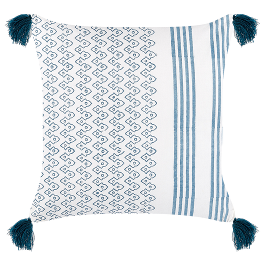 Set di 2 cuscini cotone bianco e blu scuro 45 x 45 cm stampa a blocchi soggiorno camera da letto