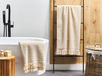 Set di 2 asciugamani bagno in spugna di cotone beige con nappe decorative