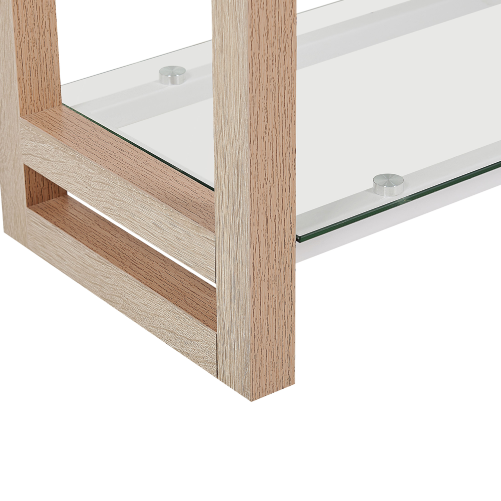 Set di mobili per ufficio, legno chiaro, MDF bianco, vetro, una scrivania, una libreria, un home office minimalista