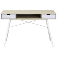 Set di mobili per ufficio, legno chiaro, MDF bianco, vetro, una scrivania, una libreria, un home office minimalista