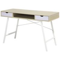 Set di mobili per ufficio, legno chiaro, MDF bianco, vetro, una scrivania, una libreria, un home office minimalista