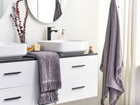 Set di 2 asciugamani bagno in spugna di cotone grigio con nappe decorative