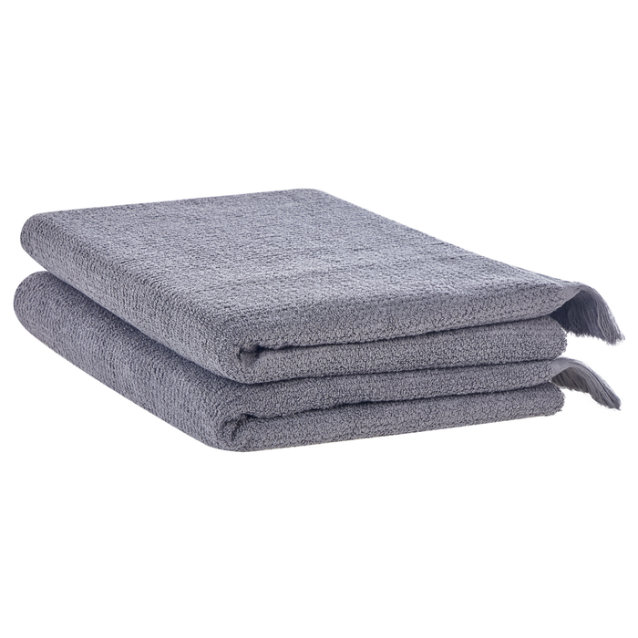 Set di 2 asciugamani bagno in spugna di cotone grigio con nappe decorative