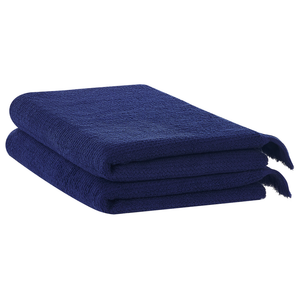 Set di 2 asciugamani bagno in spugna di cotone blu marino con nappe decorative