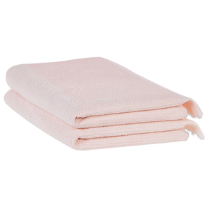 Set di 2 asciugamani bagno in spugna di cotone rosa pastello con nappe decorative