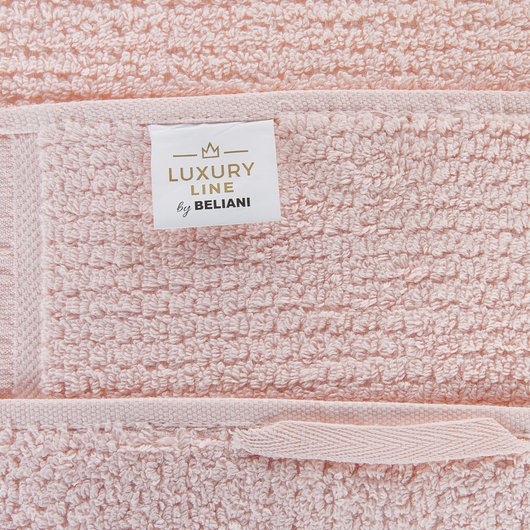 Set di 2 asciugamani bagno in spugna di cotone rosa pastello con nappe decorative