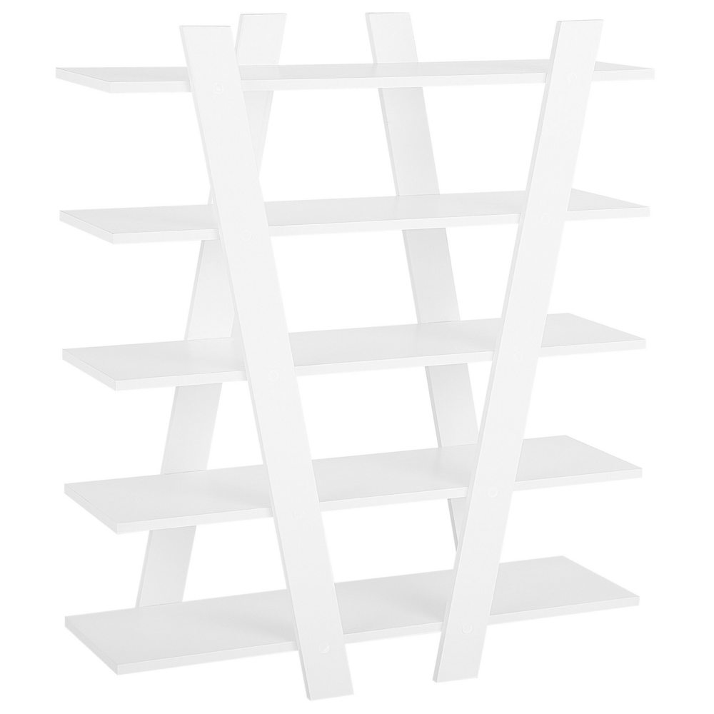 Set di mobili per ufficio, legno chiaro, MDF bianco, vetro, una scrivania, una libreria, un home office minimalista