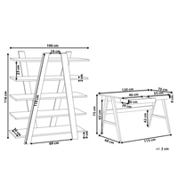 Set di mobili per ufficio, legno chiaro, MDF bianco, vetro, una scrivania, una libreria, un home office minimalista