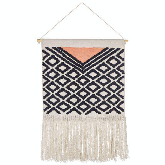 Decorazione da parete cotone beige nero e arancione fatta a mano con nappe motivo geometrico stile boho soggiorno camera da letto