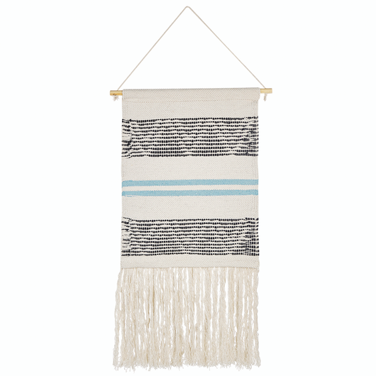 Decorazione da parete cotone beige nero e blu a mano con nappe motivo geometrico stile boho soggiorno camera da letto