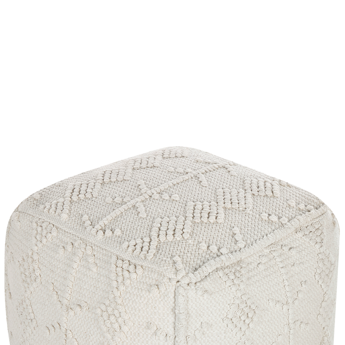 Pouf cotone bianco con motivo decorativo 40 x 40 cm stile boho soggiorno camera da letto