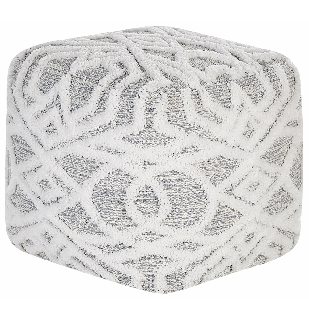 Pouf cotone e poliestere bianco e grigio 40 x 40 cm stile boho soggiorno camera da letto