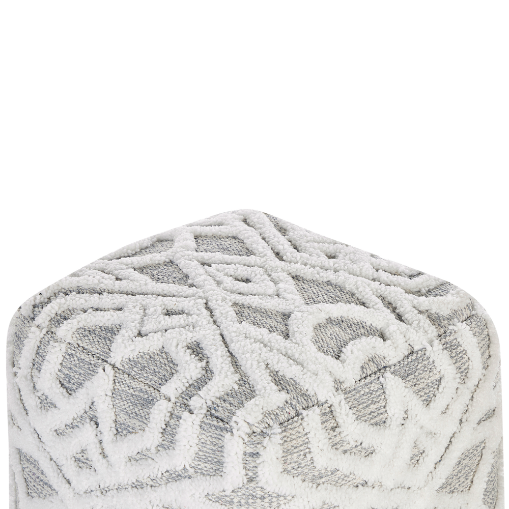 Pouf cotone e poliestere bianco e grigio 40 x 40 cm stile boho soggiorno camera da letto