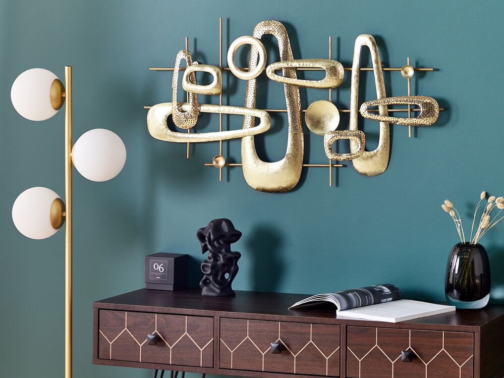 Decorazione murale in metallo dorato 90 x 50 cm motivo astratto geometrico soggiorno camera da letto