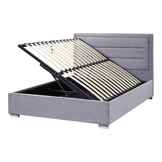 Letto matrimoniale in velluto con contenitore grigio scuro 140 x 200 cm design moderno imbottito con testiera ottomana