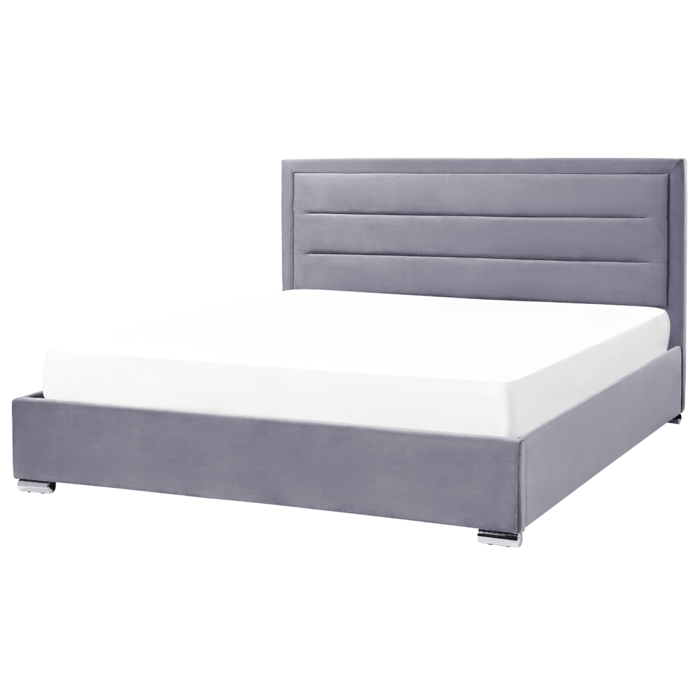 Letto matrimoniale in velluto con contenitore grigio scuro 180 x 200 cm design moderno imbottito con testiera ottomana